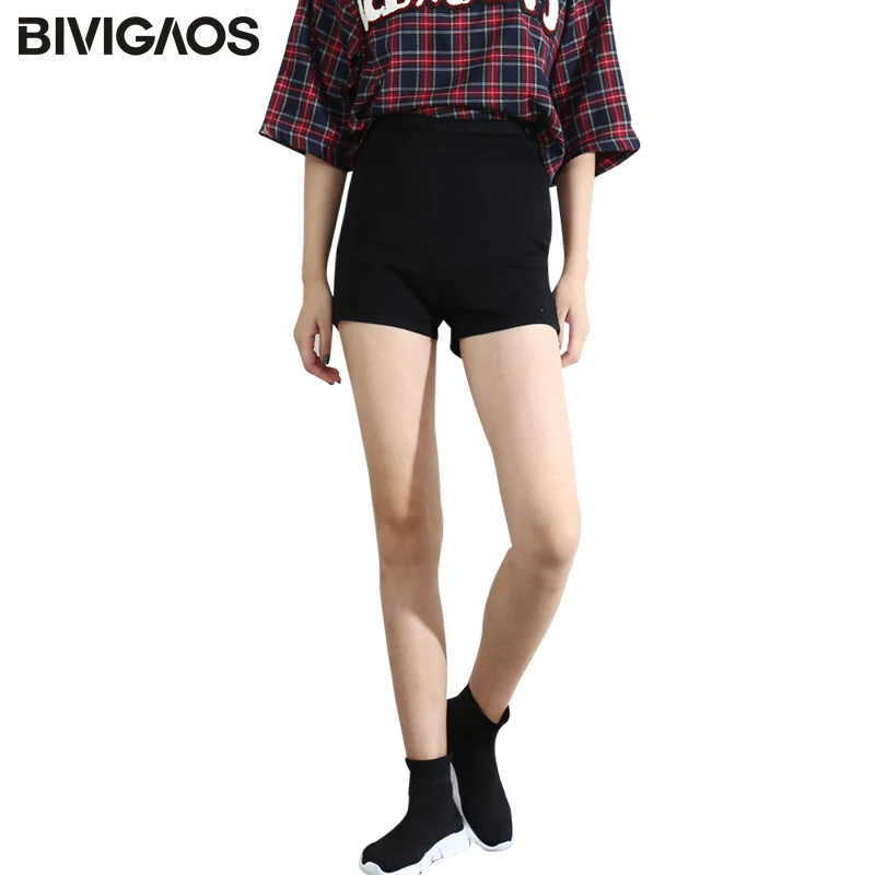 

BIVIGAOS Fashion Euramerican Style Woman Side Zipper Elastic High Waist Short Jeans Thin Skinny Slim Hip Denim Shorts For Womens