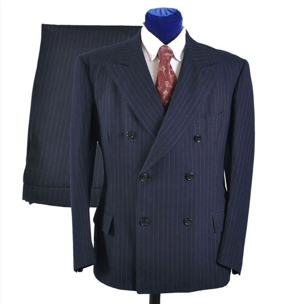 0% OFF - Su ORDINE PER MISURA vestito degli uomini, SU MISURA A DOPPIO PETTO  BLU GESSATO ABITI DA UOMO, smoking SU MISURA (jacket + pants + tie +  squaure tasca