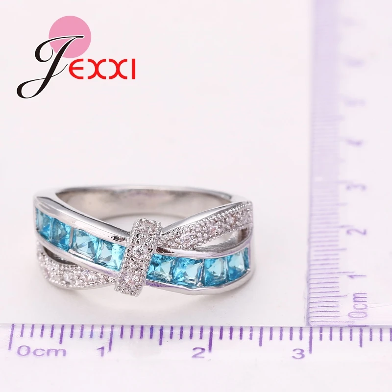 Оптовая продажа модных женских колец с голубым и белым цветным поперечным бантом