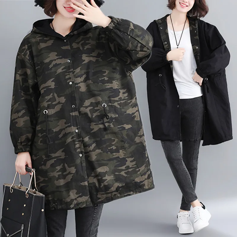 Женская камуфляжная куртка модная Длинная Верхняя одежда в стиле милитари на