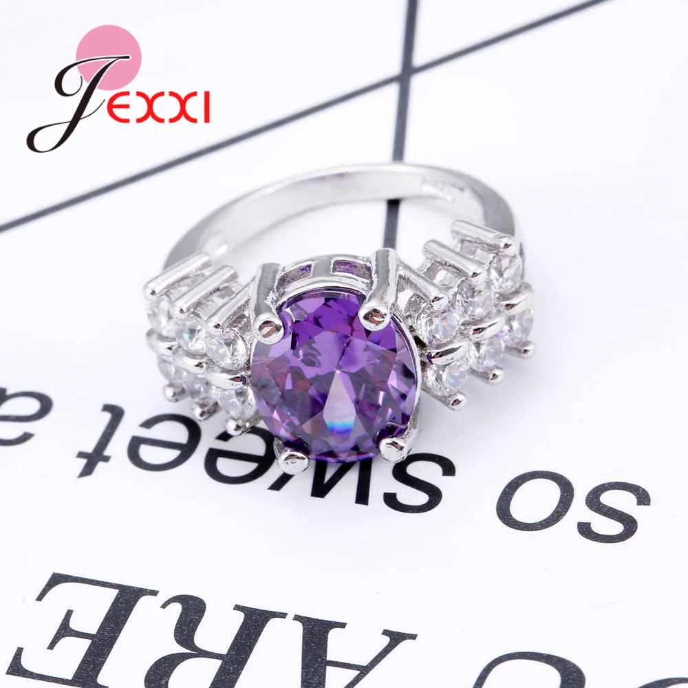 Simple Women Purple Austrian Crystal Bridal Wedding Rings 925 Sterling Silver Jewelry Cubic Zircon Ringen For Mujer Gift | Украшения и
