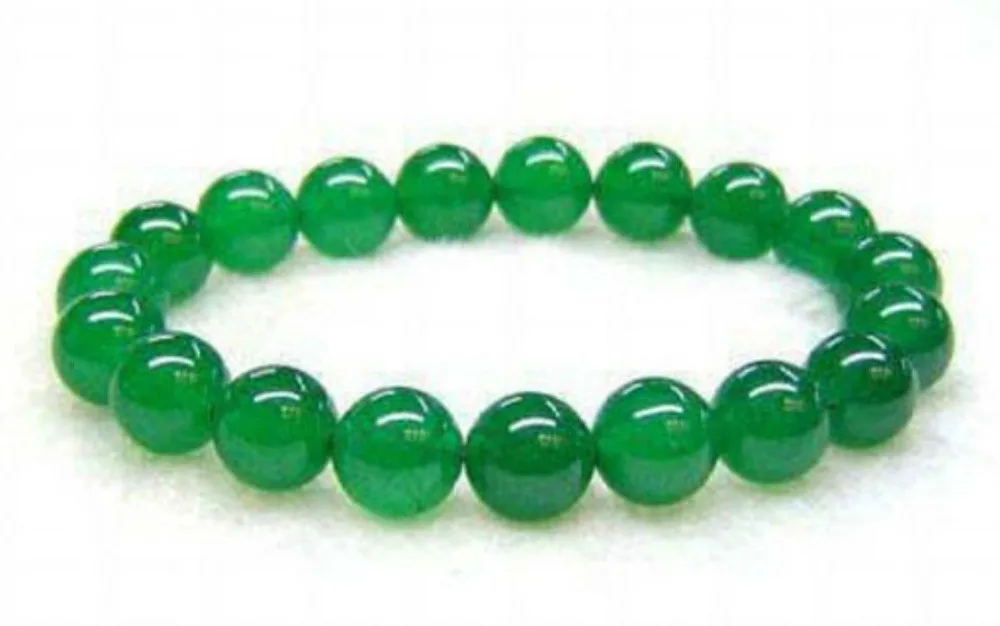 

Beautiful Chinese 8mm Green Jade Beads Elastic Bracelet^^@^18K GP SHIPPING