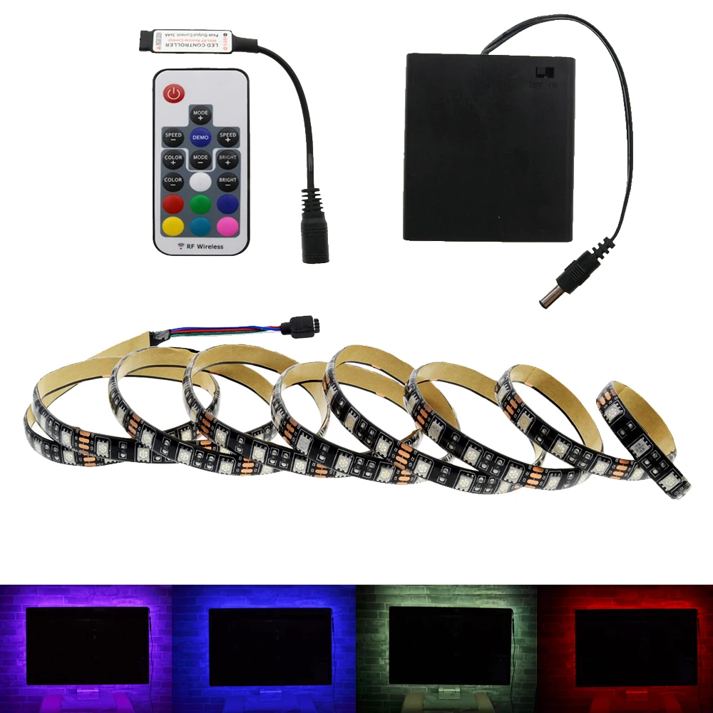 Светодиодная лента на батарейках 5050 RGB 5 В черная фотолампа с батарейным блоком +