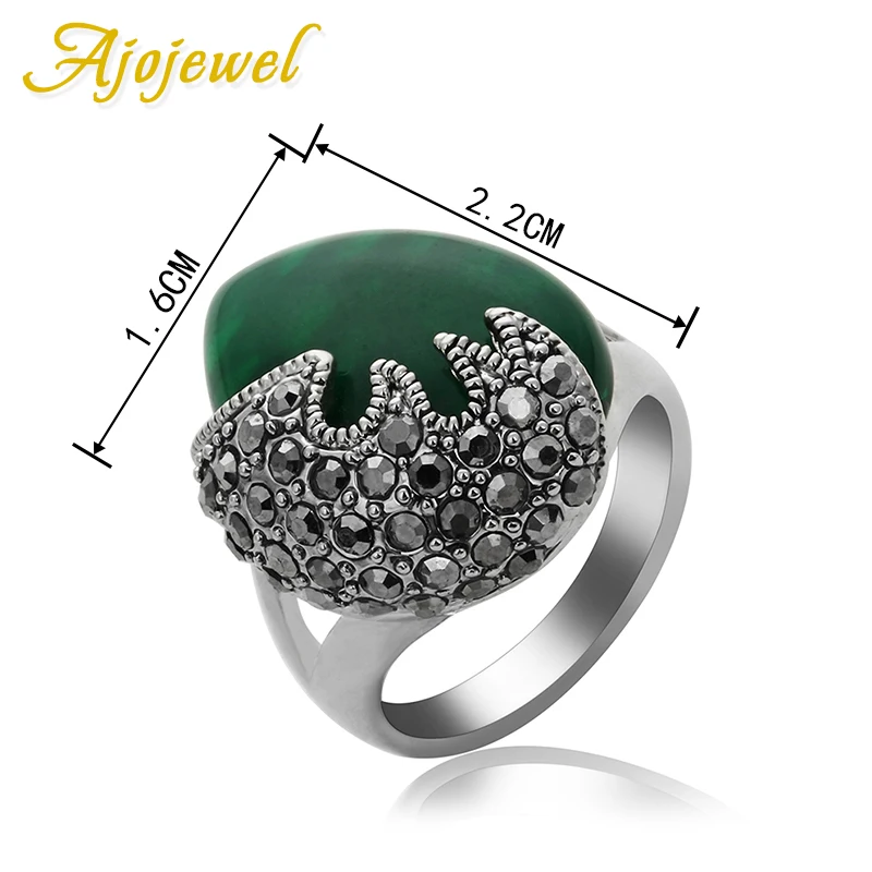 Ajojewel Anelli Donna винтажные черные стразы женские кольца экологически чистый каучук зеленого цвета камень ювелирные изделия Bague Femme