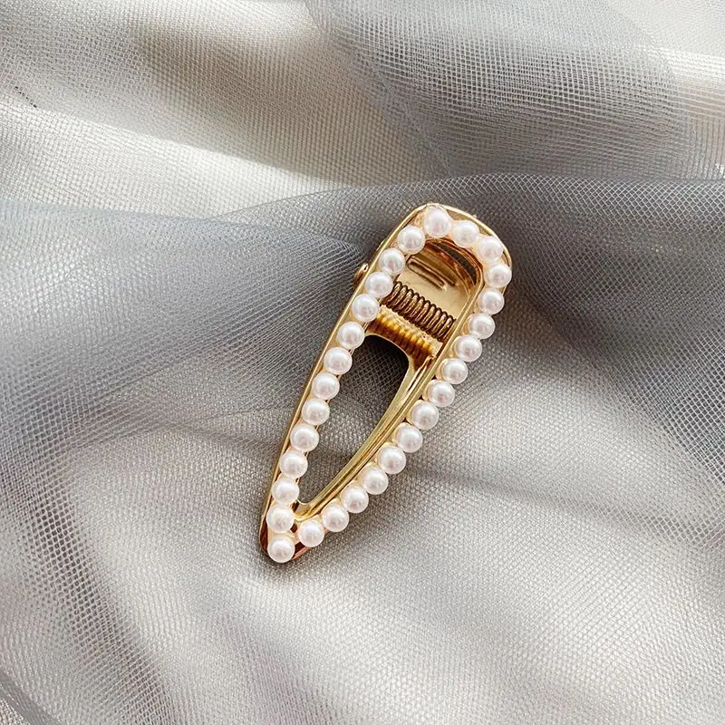 Fashion Pearl Hair Clip Geometric Rectangle Water Drop Hairpins Metal Gold Color Hair Styling Accessories - Цвет: 6