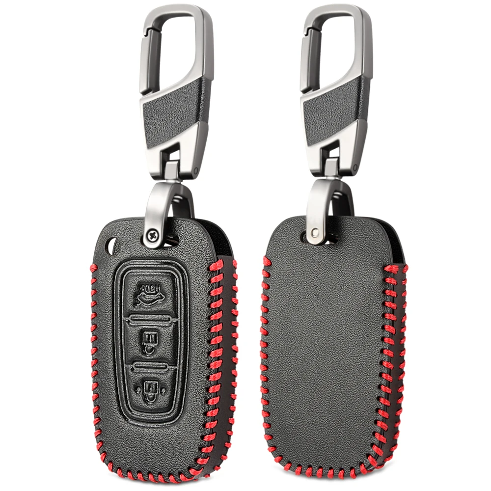 Чехол для автомобильного ключа из натуральной кожи с 3 кнопками Kia Ceed Cerato Optima Rio K2