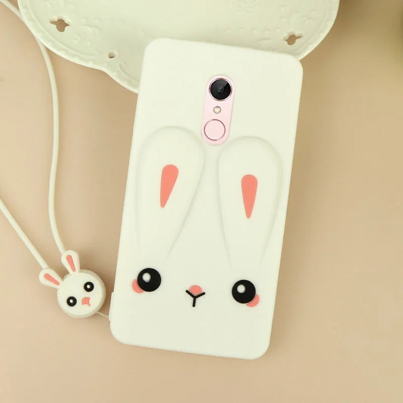 Очаровательный чехол для Xiaomi Redmi Note 5 Plus 3s 3 5A 4A 4X 6A с милым тисненым Кроликом, задняя крышка с силиконовым ремешком, чехол для телефона Fundas