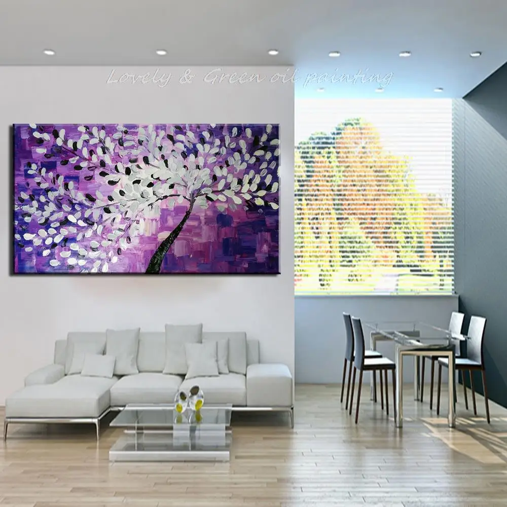 Ручная роспись настенные художественные картины дерево цветок фиолетовая