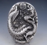 crafted chinese tibetan silver ink slab with dragon phoenix cover