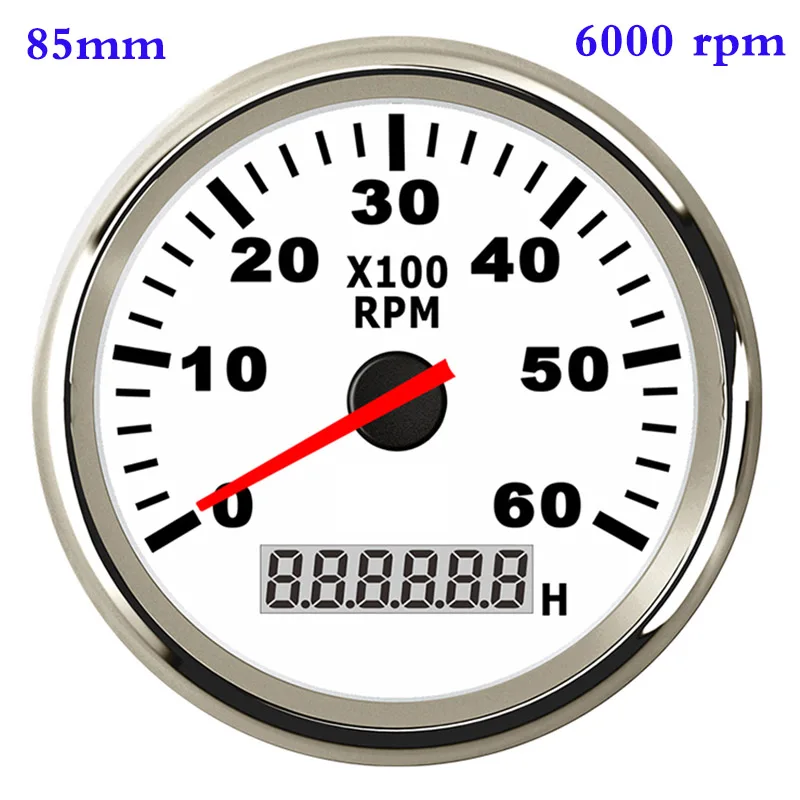 6000rpm 85mm Об/мин судовой Тахометр 6000 8000 Автомобиля Морской Тахометр измеритель с счетчик моточасов для дизельный бензиновый двигатель 12 V/24 V - Цвет: 6000rpm 85mm