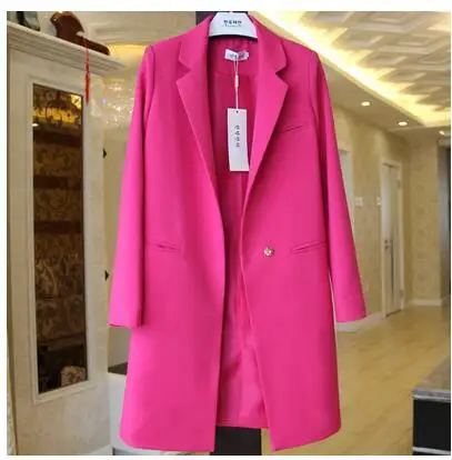 rose Red Женские Элегантные Длинные костюмы размера плюс на весну и осень, повседневные топы 3XL, женские блейзеры и куртки R2286 - Цвет: rose Red