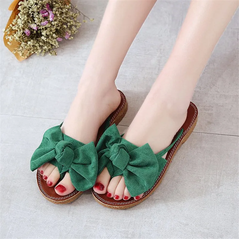 Модные тапочки с бантом для женщин новинка 2019 летняя обувь удобная Пляжная