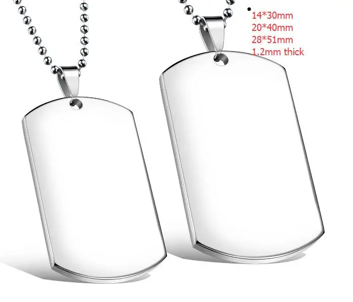 Lot 5pcs/10pcs/50pc Stainless Steel 1.2mm thick Dog Tag Pendant Army card Charms in bulk choose size 14*30mm/20*40mm/28*50mm