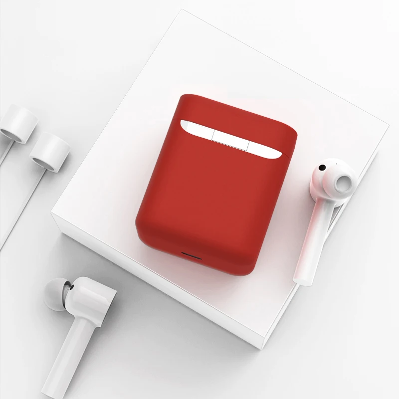 Силиконовый чехол для наушников с карабином для Xiaomi Airdots Bluetooth беспроводная гарнитура защитный чехол - Цвет: Красный