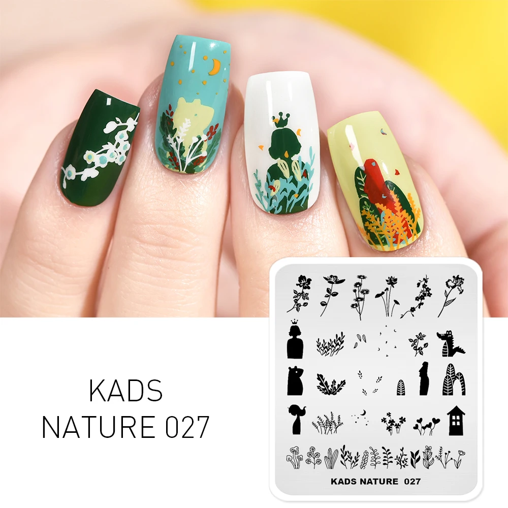 KADS пластины для штамповки ногтей Nature 027 шаблон с изображением листьев и цветов