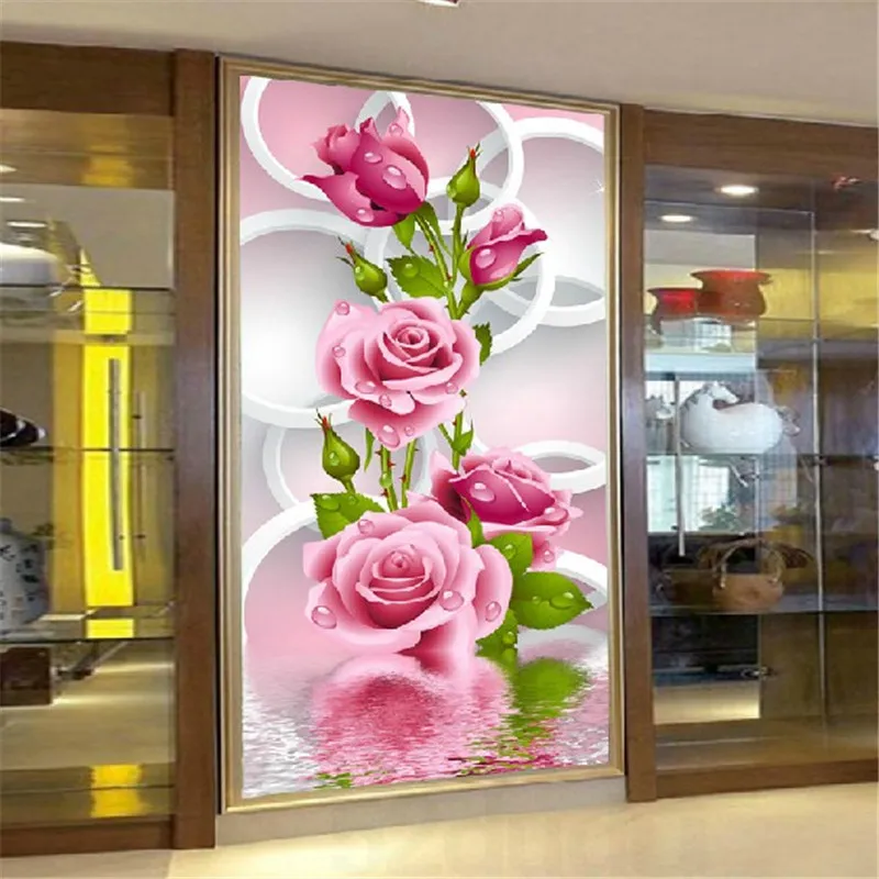 Алмазная вышивка 5D своими руками крестиком розовой розой яркая круглая дрель для