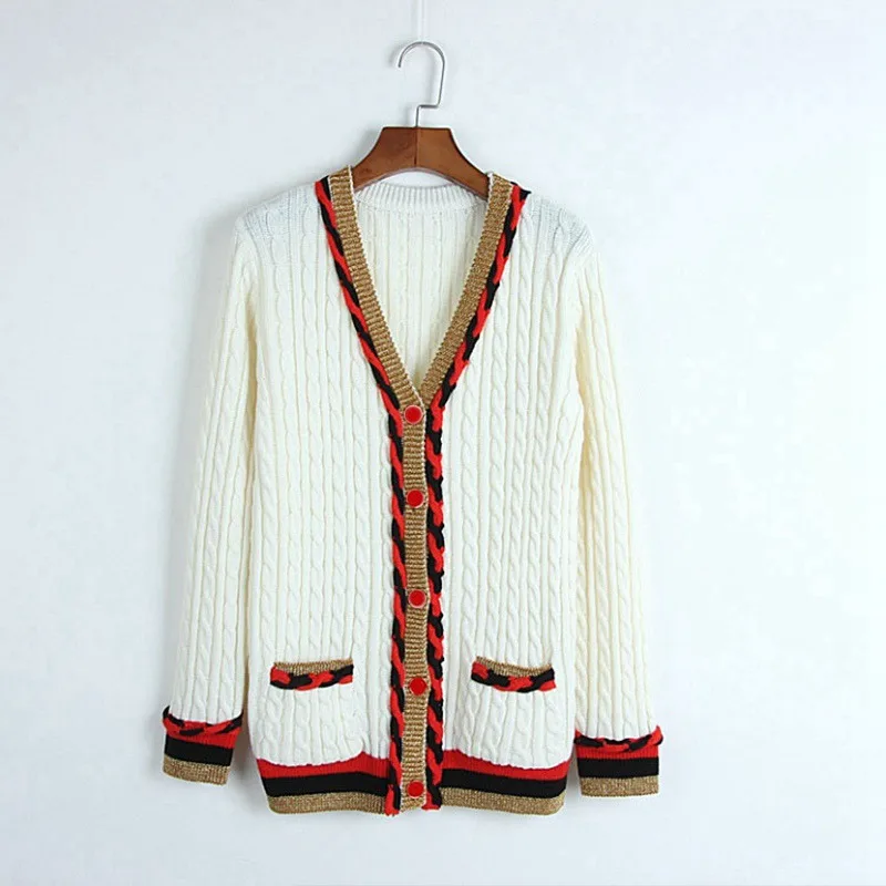 JOYDU 2018 Runway Vintage Wool Cardigan Female V-neck Long Sleeve Winter Sweater Women Patchwork Twist Single Breasted Retro |