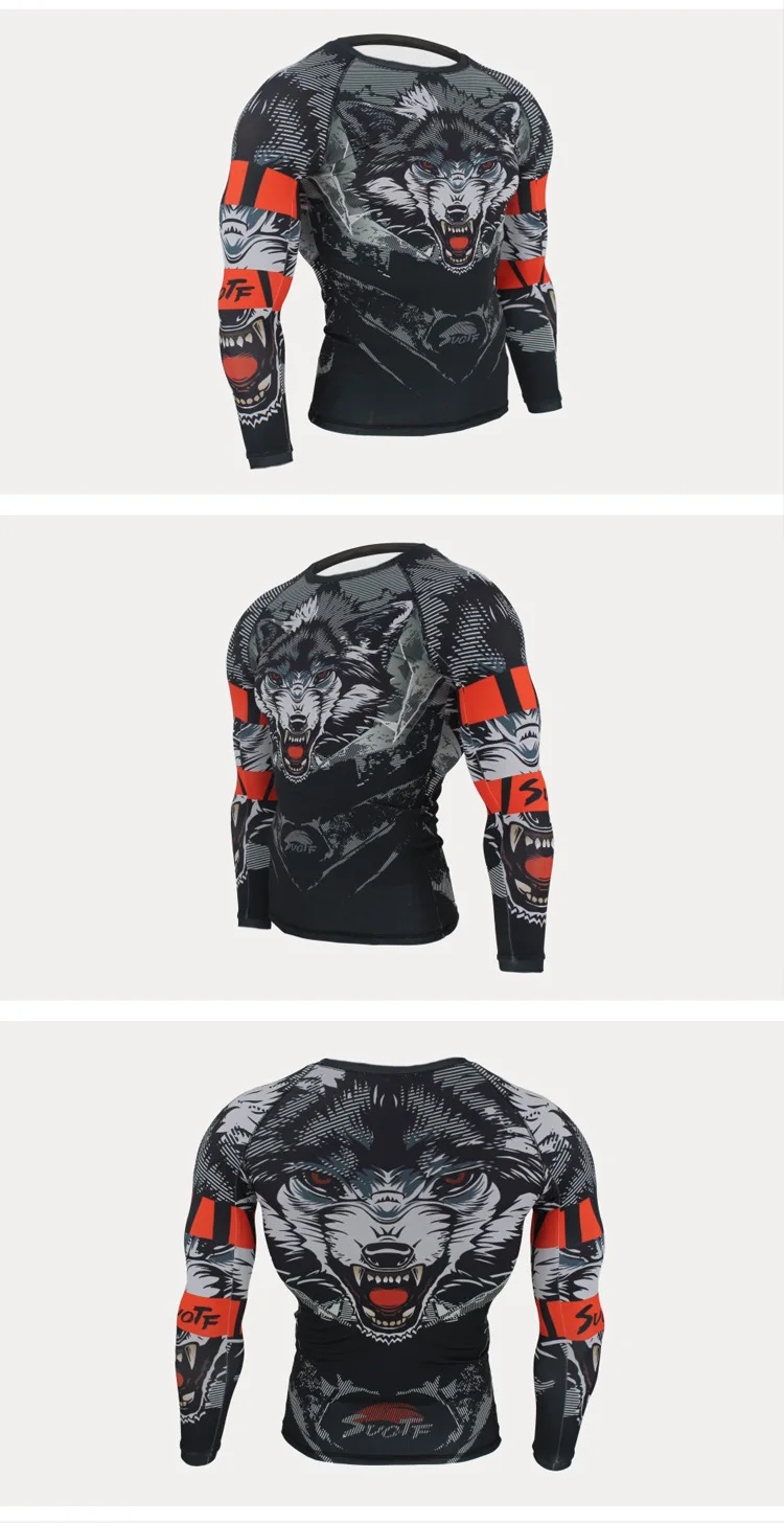 ММА Fightwear 3D Волк печать Рашгард кикбоксинг плотные длинные футболки брюки Муай Тай компрессионные Джерси и брюки