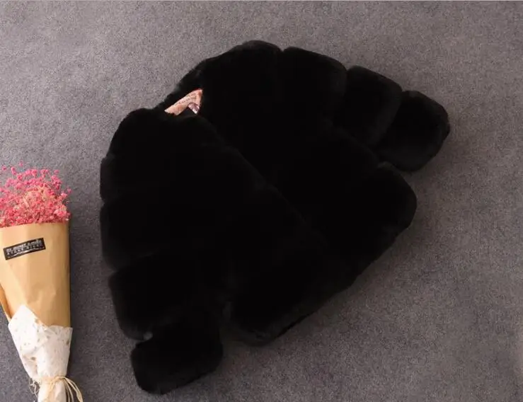 Black Winter Girls faux fur Coats fashion Children winter Jackets for girls clothes Kids Outerwear fur Jackets warm princess coat - Color: Black