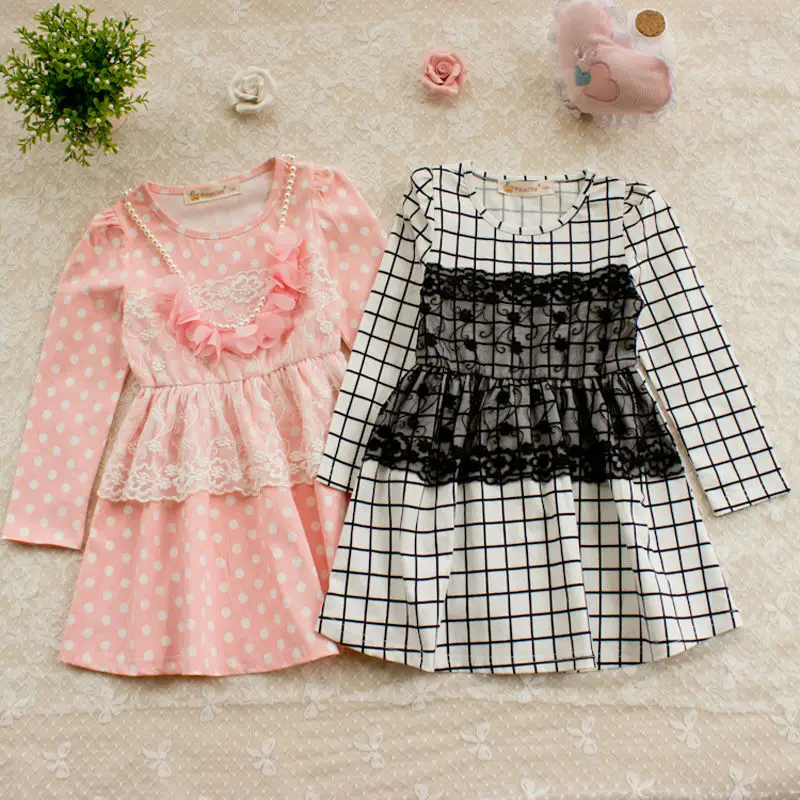 Children Dress Girls New 2016 Baby Dresses Kids Cotton Clothes Dot With Lace Korean Style For | Детская одежда и обувь