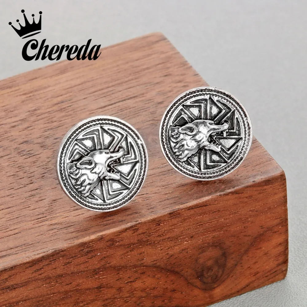 

Chereda Antique Silver Wolf Stud Earrings for Men Gift Hip Hop Jewelry Cool Bronze Punk Earring Ethnic Accessories Gift