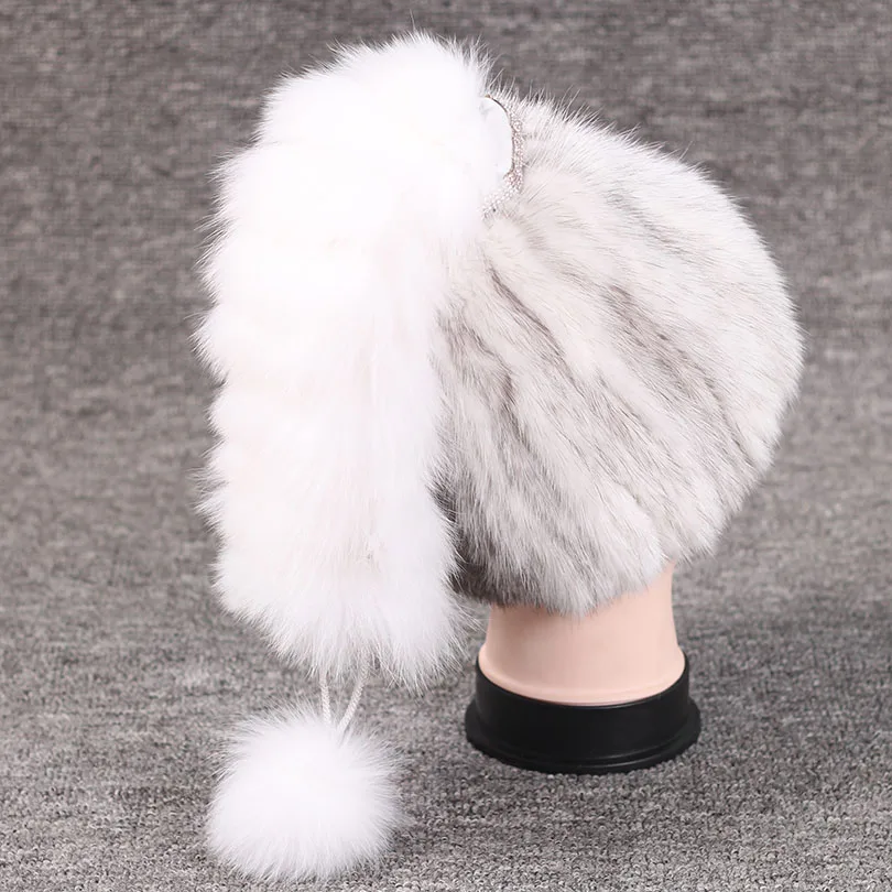 Женская шапка из натурального меха норки Пушистая Шапка лисьего с украшением