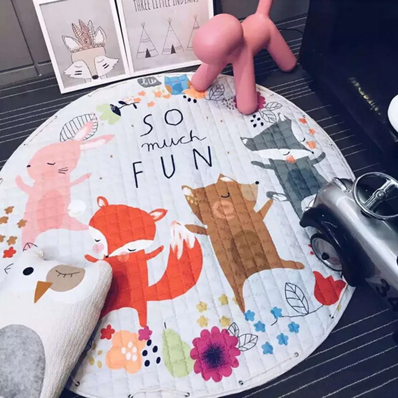 

Round Kids Toy Storage Bag Baby Crawling Playing Carpet Portable Cartoon Storage Basket For Toy Baby Playing Floor Blanket Mat