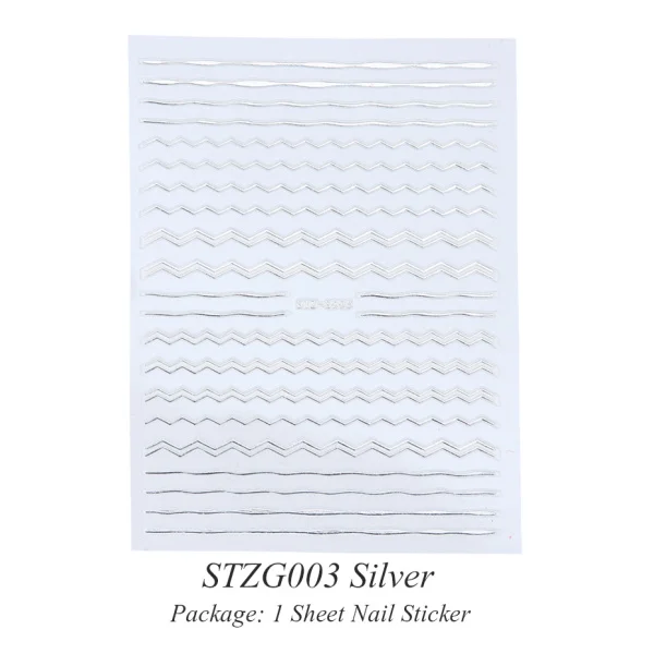 STZG003 Silver 3D серебристо-Золотая наклейка для дизайна ногтей, полоска с геометрическим рисунком, металлический конус, сделай сам, клеящиеся палочки для ногтей, маникюрные наконечники, STZG001-013 - Цвет: STZG003 Silver