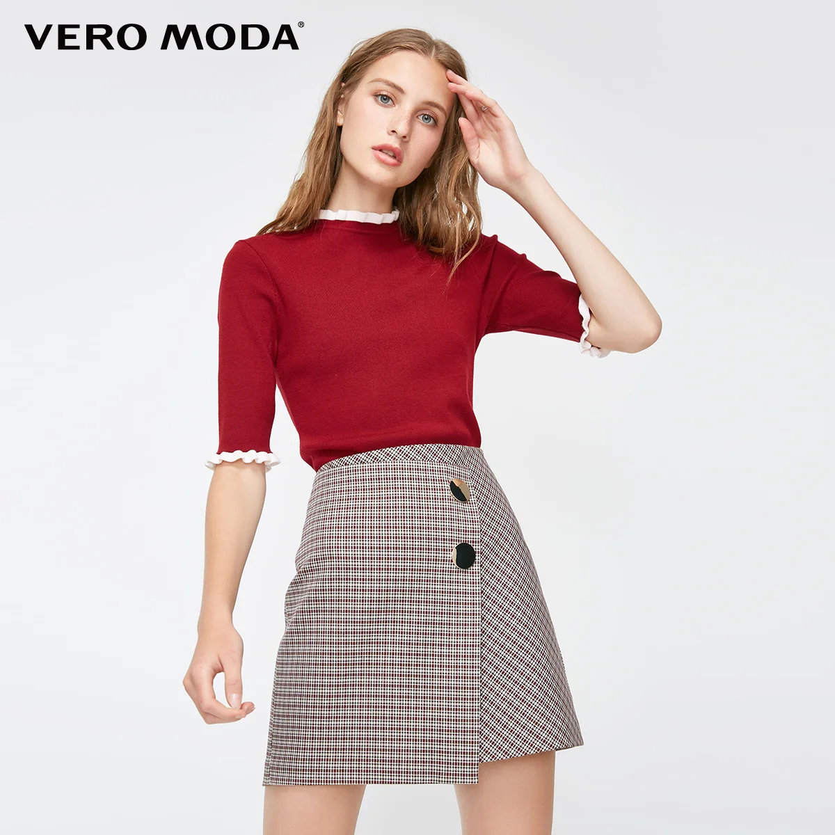 Grape wine Vero Moda осень креативный пошив металлические пуговицы Хаундстут юбка | 318316517 - Цвет: Grape wine