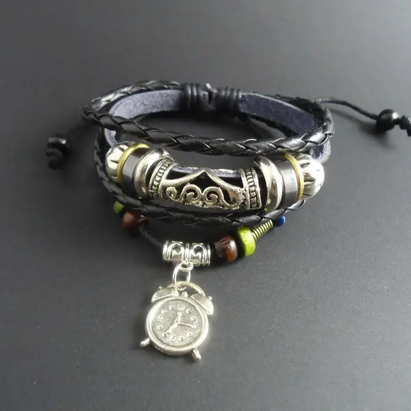 Новый модный винтажный будильник с деревянными бусинами очаровательный браслет