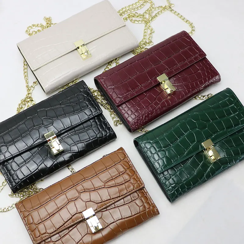 Новая мода персонализированные крокодиловая коровья кожа цепи длинный кошелек женский маленькая сумочка на цепочке
