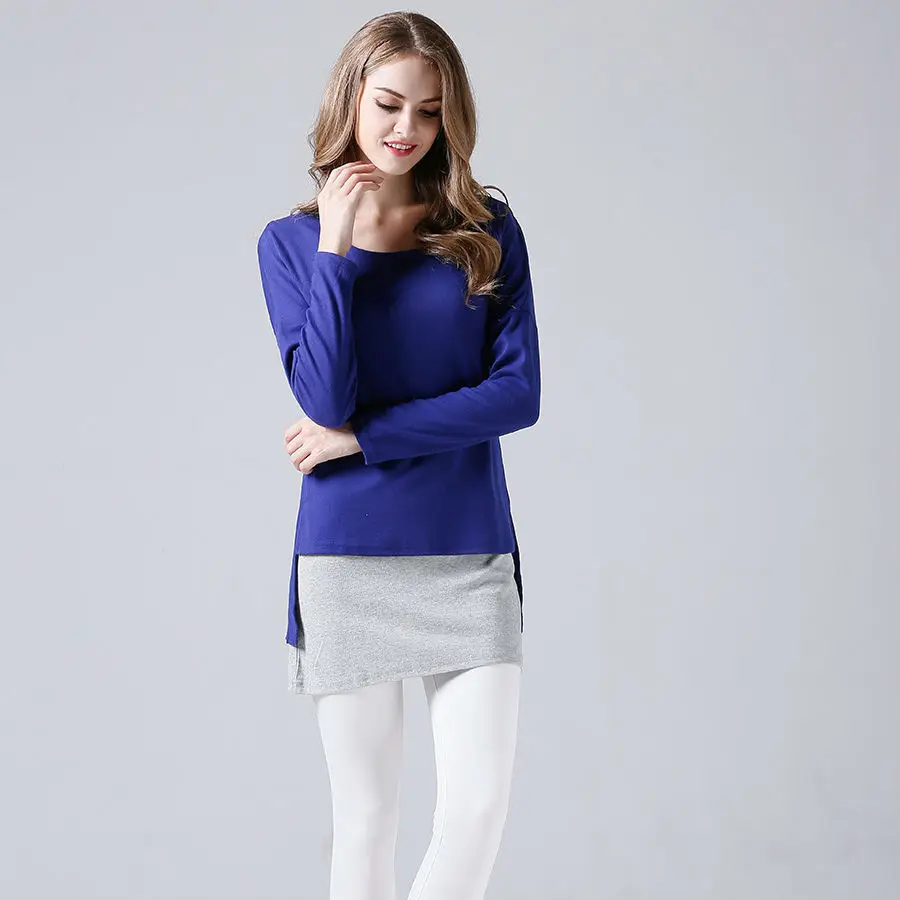 2018 наряды весна осень новый Для женщин большой код мода шеи шить футболка с