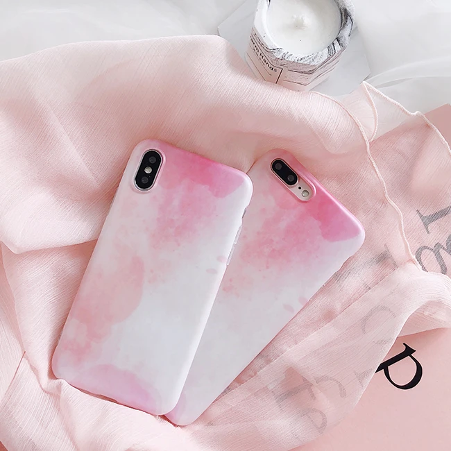 Korean Fresh Pink ink Painting Artistic Soft Case Cover For Apple iPhone X 6S 7Plus 8Plus |