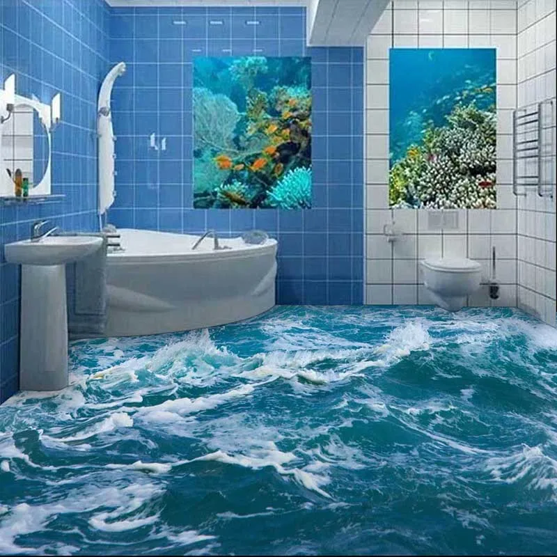 HD PVC Floor Wallpaper 3D Ocean Bathroom Living Room Painting Self-adhesive Mural wear-resisting waterproof #150 | Обустройство дома