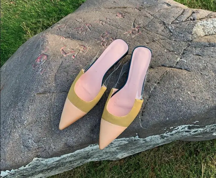 

VIISENANTIN Temperament satin pointed toe women slipper shoe color matching shallow mouth thick heel low heel slippers female
