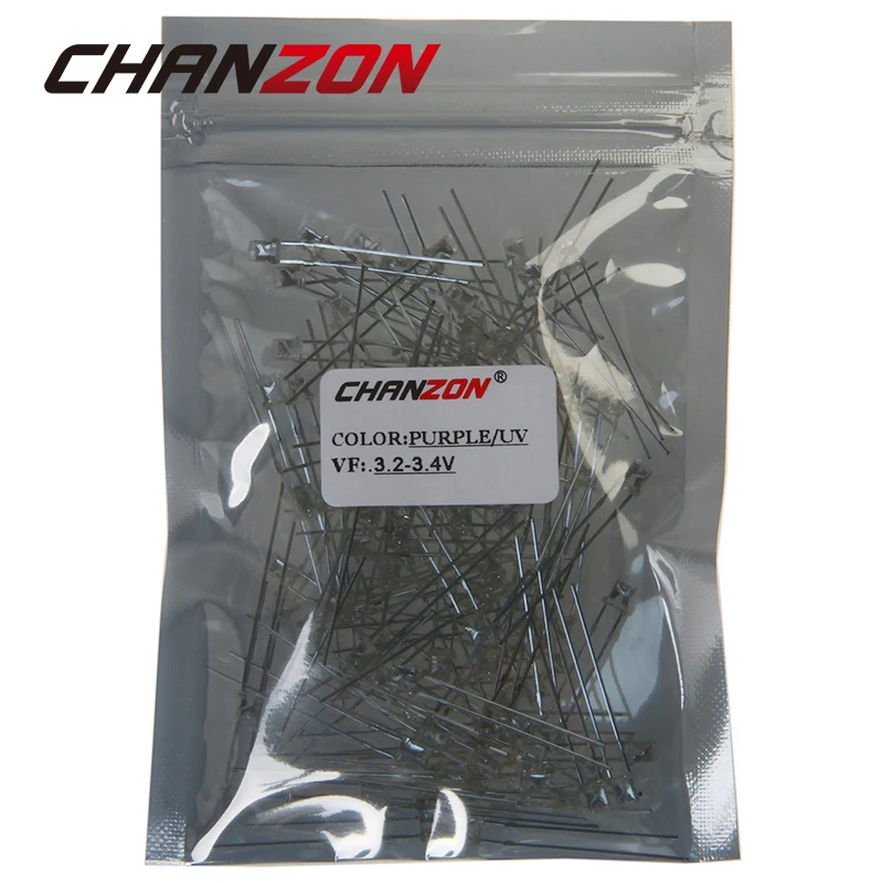 CHANZON 100 шт. Прозрачный 3 мм УФ фиолетовый плоский верх Ультрафиолетовый 395нм 400нм