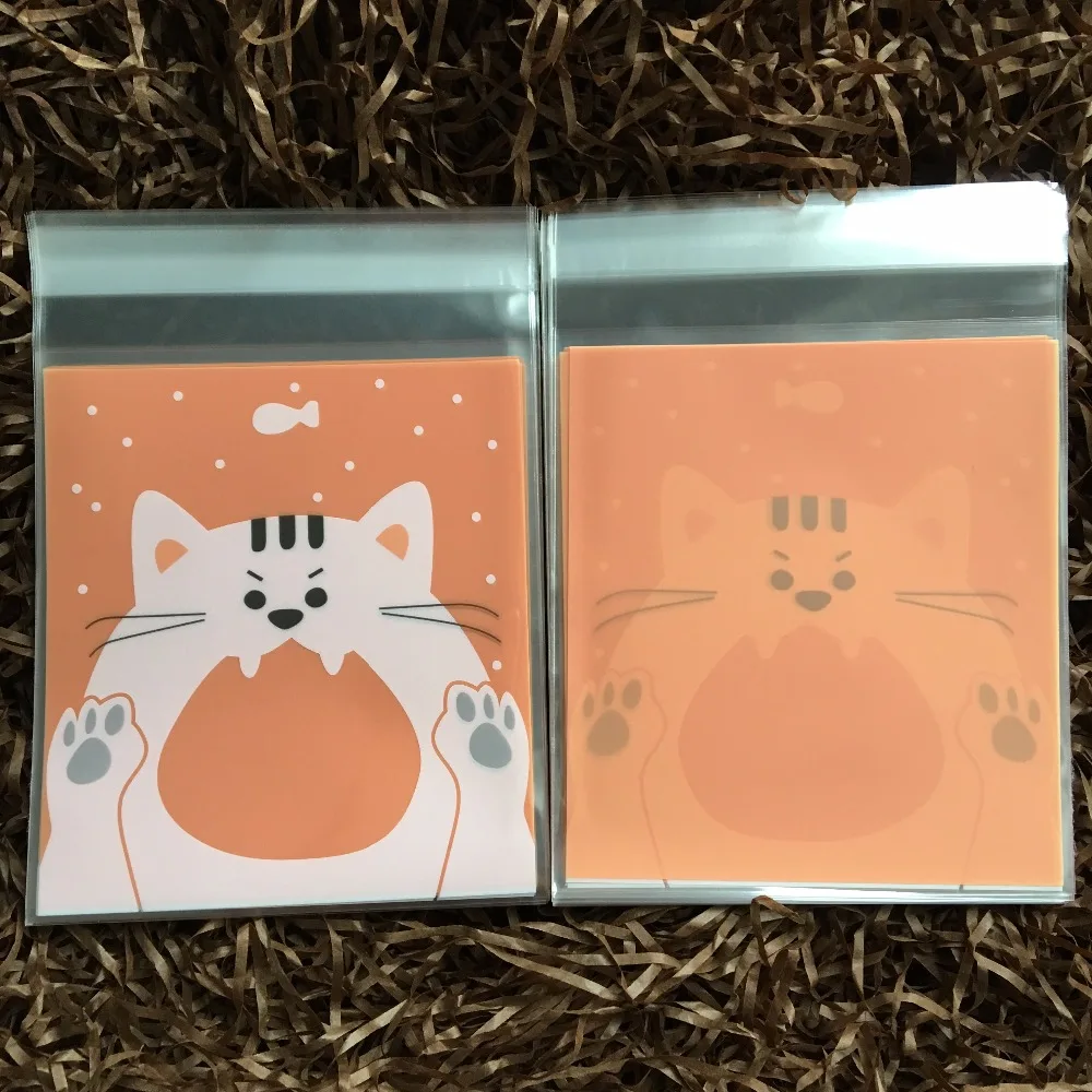 100 шт./лот сумка для печенья оранжевого кота свадебный мешок конфет десертный