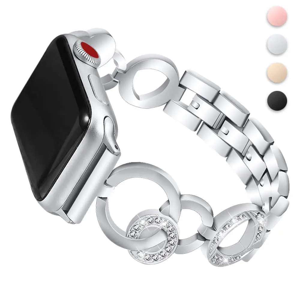 silver Браслет JANSIN с бриллиантами из нержавеющей стали для Apple watch 40 мм 44 мм 38 мм 42 мм iWatch Series 5 4 3 2 1 женский браслет - Цвет ремешка: silver
