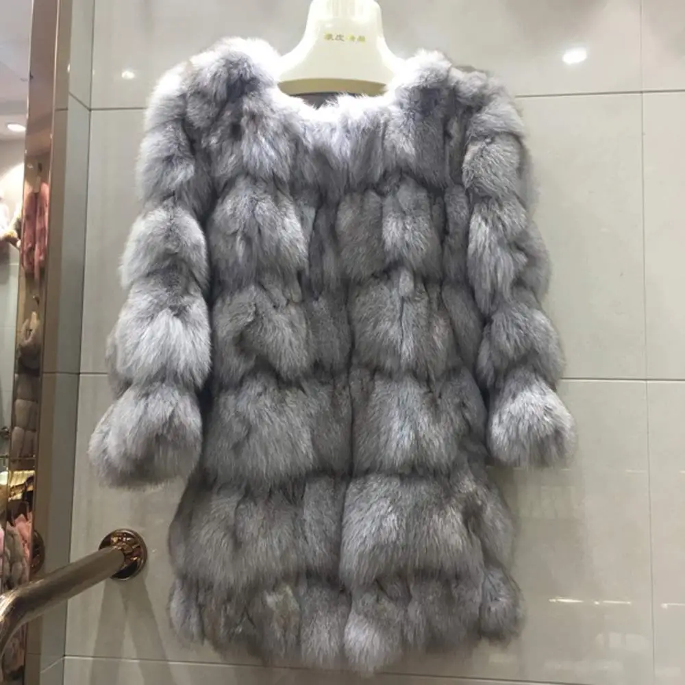 Длинное пальто из натурального Лисьего меха размера плюс, Толстая теплая куртка из натурального меха, пальто из натурального меха для женщин, зимнее пальто из натурального Лисьего меха, парки