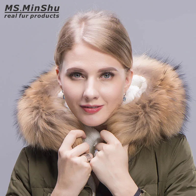 Пуховик MS. MinShu с большим меховым воротником из меха енота и капюшоном большой
