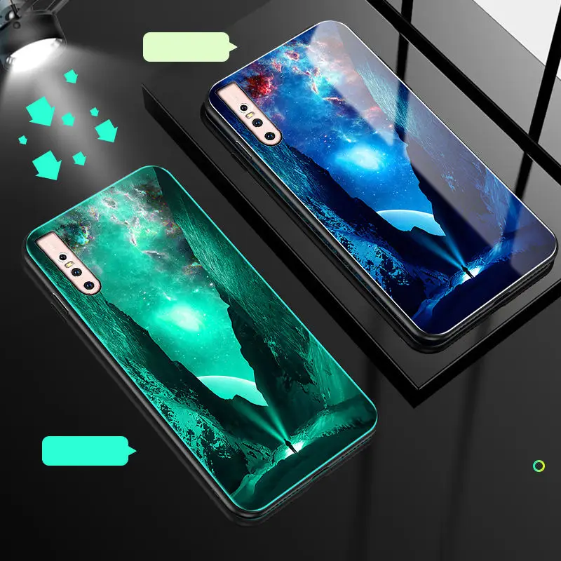 Светящийся чехол для телефона vivo V15 Pro Чехол светящийся закаленное стекло задняя крышка для vivo V15 Pro S1 Pro чехол силиконовый чехол