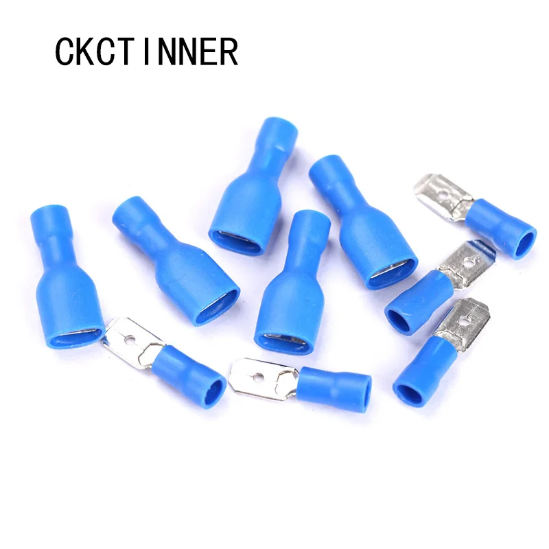 100pcs 50pcs FDFD2-250 MDD2-250 6 3mm azul 16-14AWG conector de Cableado aislado Terminal crimpado Spade | Обустройство дома