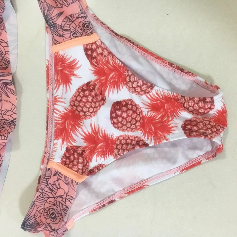 Женский купальник без бретелек розовый дерзкий красный ананасовый с большими