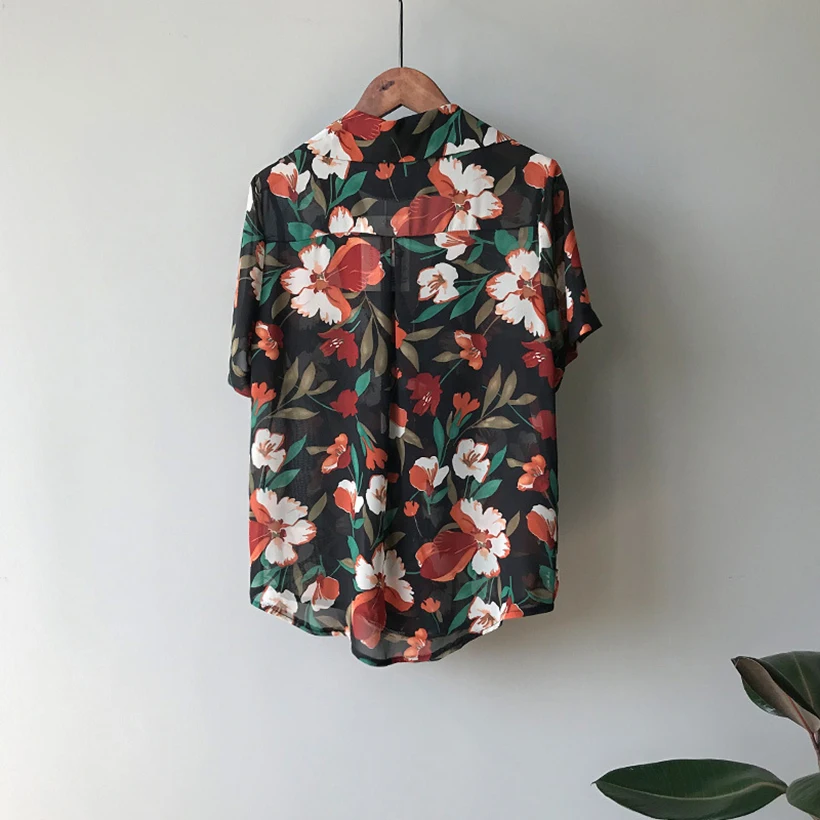 Women Blouses 2019 Floral Print short Sleeve Turn Down Collar Blouse Ladies Shirts summer chiffon Blusas Chemisier Femme |