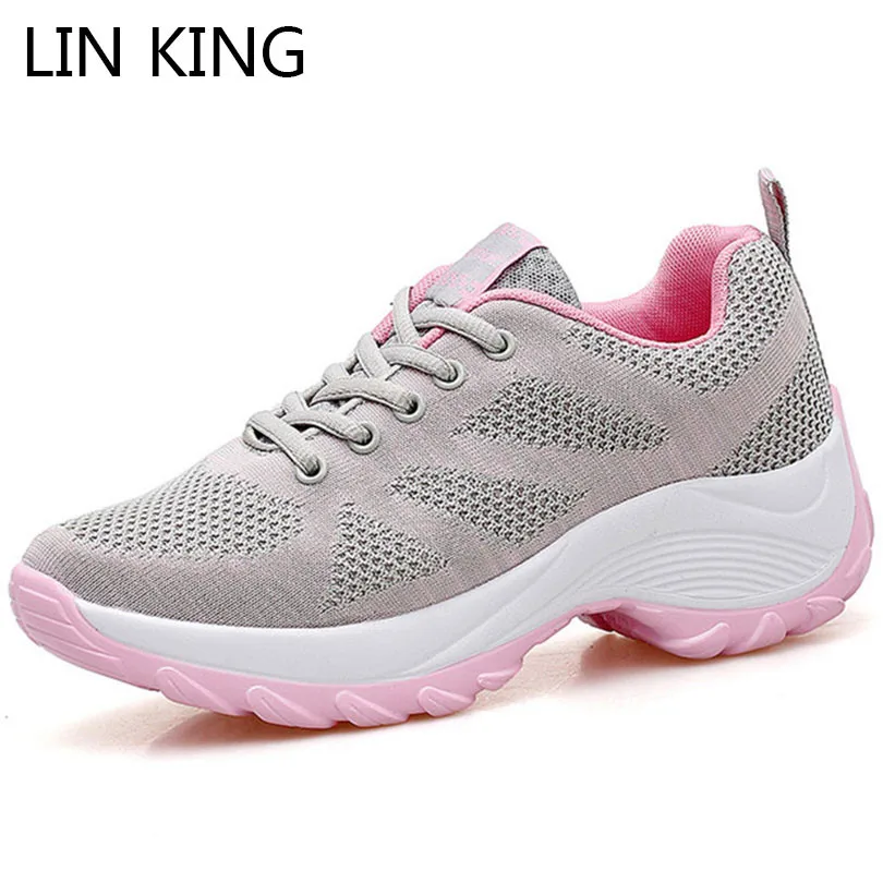 LIN KING/Повседневная обувь больших размеров на танкетке для женщин дышащие женские