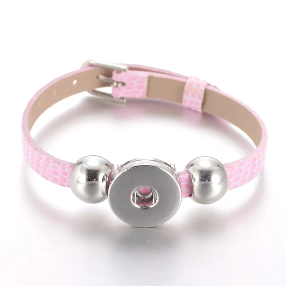 New Arrivals 15 Colors Cheaper PU Leather DIY Armband 18mm Snap Button Bracelet Jewelry SZ0281 - Окраска металла: SZ0281e
