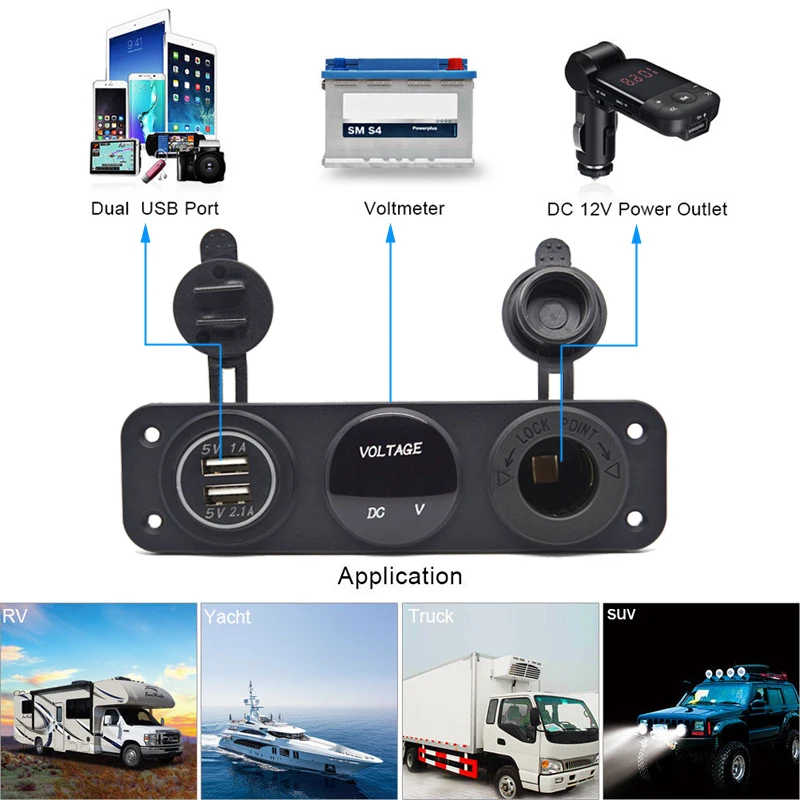 Автомобильная лодка 12 В 3 переключатель отверстия панель двойной USB зарядное