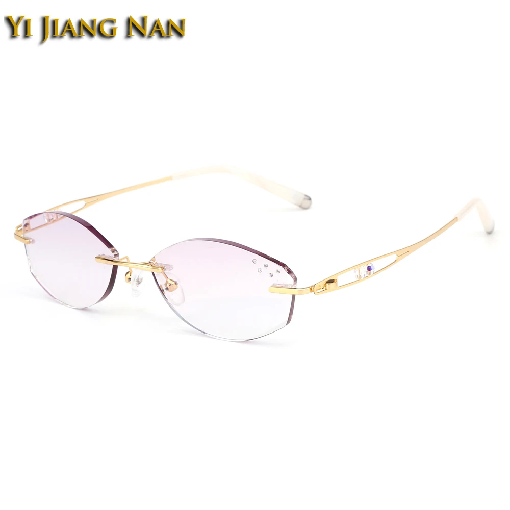 Diamond Titanium Frames Lenses Rimless Gray Tint Eye Glasses Frames Fashion Women Dioptr occhiali da vista