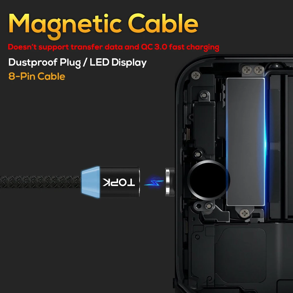 TOPK R-Line1 светодиодный магнитный кабель usb type-C и Micro USB кабель в оплетке провода магнитный кабель для зарядного устройства для iPhone X 8 7 6 Plus USB-C