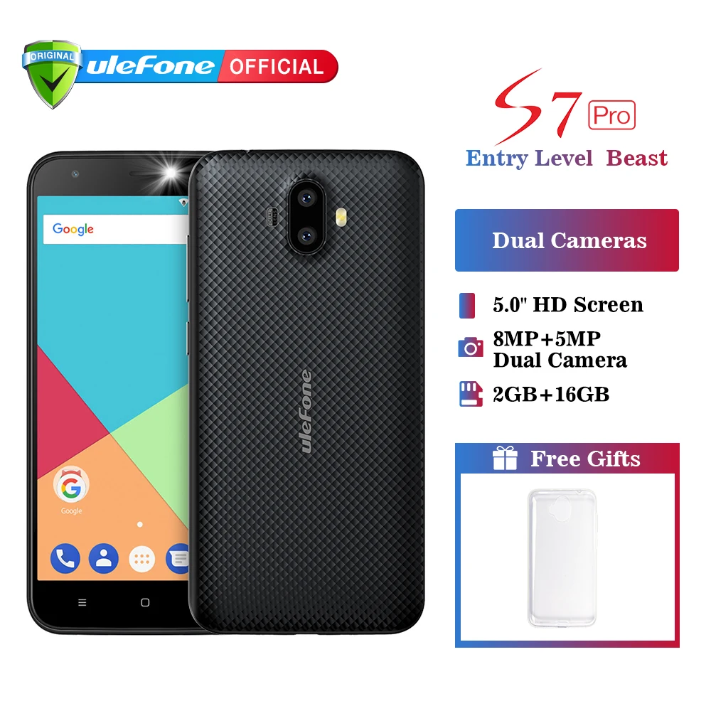 Ulefone S7 Pro 5 0 дюйма HD мобильного телефона Android 7 MTK6580 4 ядра 2 Гб Оперативная память 16